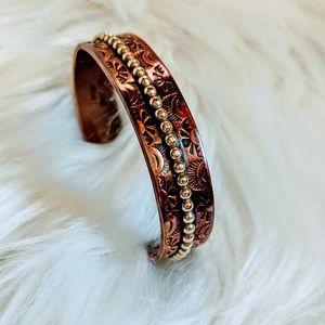 Bracelet cuff copper sterling silver beaded cuff